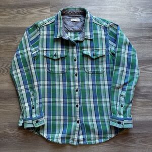 Outerknown Men's Blanket Shirt Flannel M/L Blue Green Plaid Heavyweight
